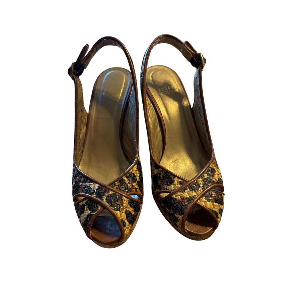 STUART WEITZMAN Slingback Cheetah Print Wedges 7.5